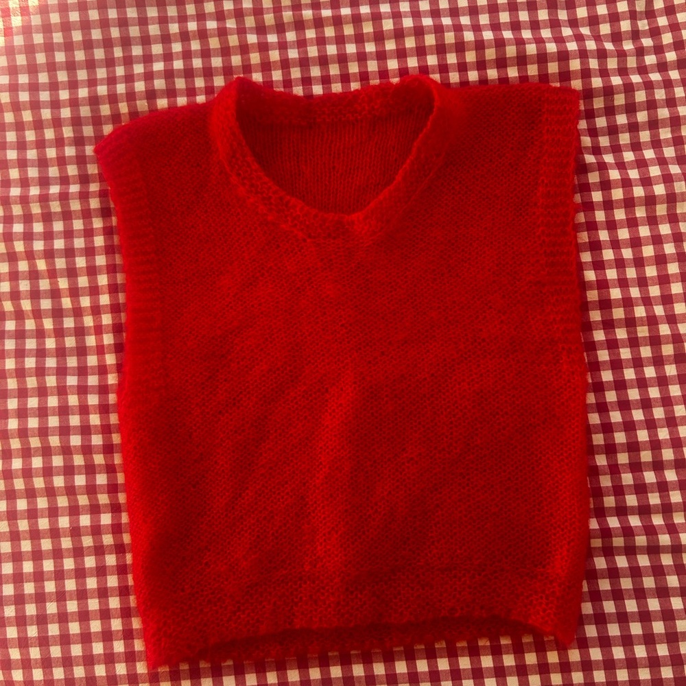 Red Women's Mohair Knit Sweater Vest